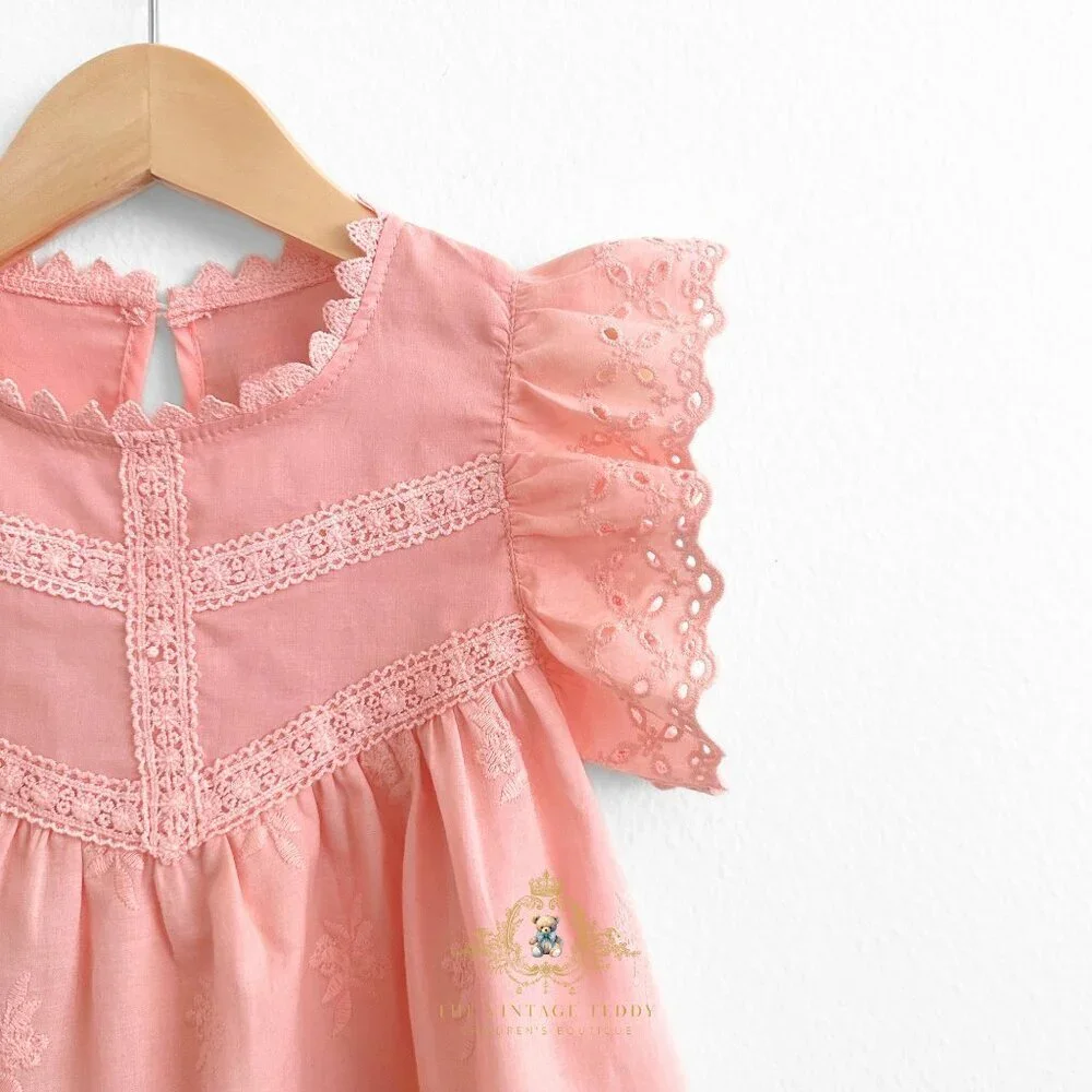 NWT Pretty Girls Blouse Lovely Floral Eyelet Lace Embroidery Bohemian Blush 2T
